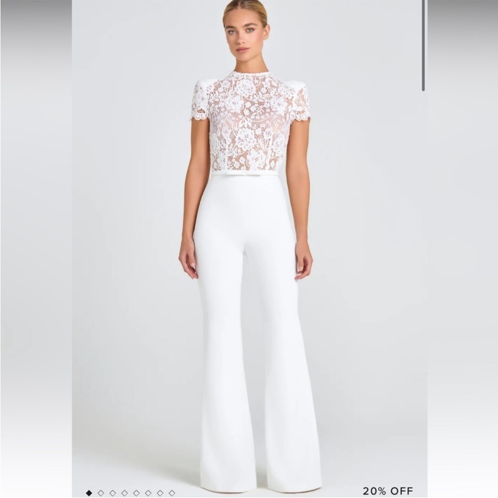 NADINE MERABI Elegant White Lace Jumpsuit